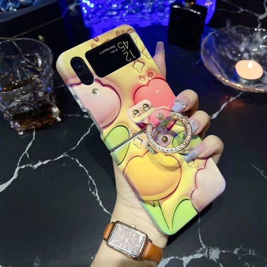 갤럭시 Z플립 4 3 힙한 3D 튤립 큐빅 골드 링 케이스