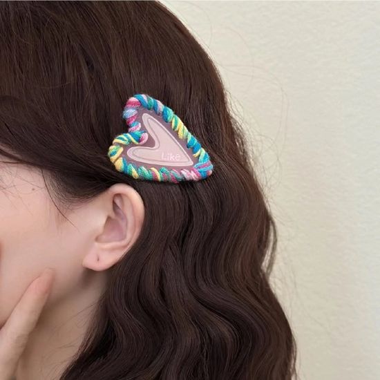 하트 헤어 머리핀 털실 옆머리 헤어핀 집게삔 똑딱핀