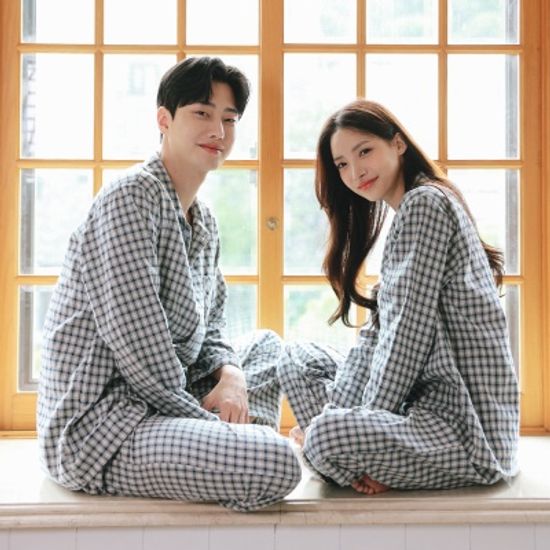 순면100% 기모 베이직 체크 커플 잠옷 파자마