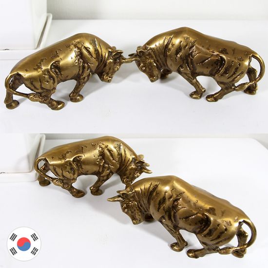 싸움소 2p 세트 황동 조각상 동공예 장식품 HDT-514