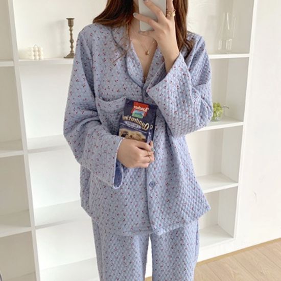 3color 도톰 체리 누빔 파자마세트 잠옷