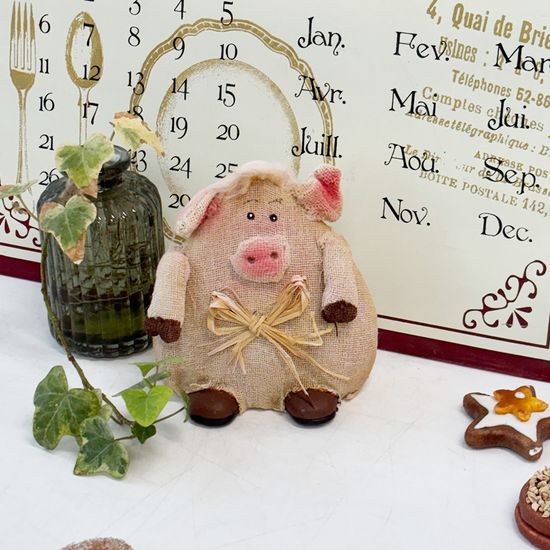 동화나라 빈티지 린넨 도자기 돼지와 토끼 데코세트