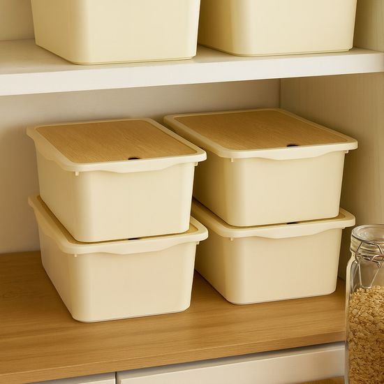 모모 팬트리 리빙박스 우드커버 L 4P 수납 정리함