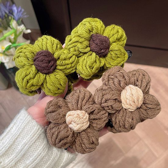 예쁜 니트 뜨개 플라워 꽃 헤어 집게핀 겨울 클립 삔