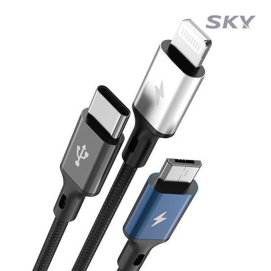 스카이 3in1 27W USB-A to C 5핀 8핀 고속충전 케이블