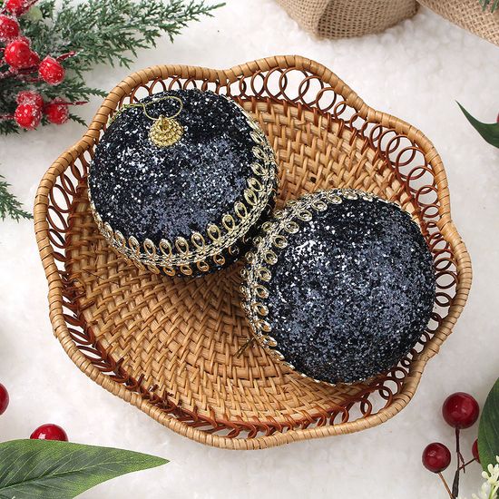 [도토로]다크블루 장식볼 2p(10cm) (더블골드라인)