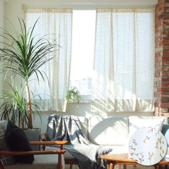 크림플라워 작은창커튼 겸 가리개커튼