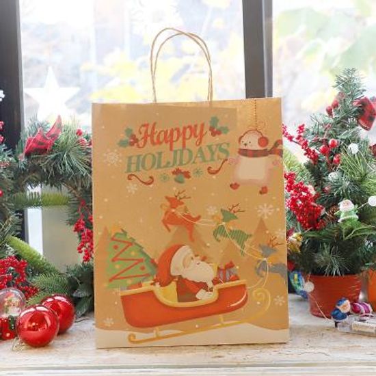 크리스마스 크라프트 쇼핑백 (26X33cm / 썰매산타)