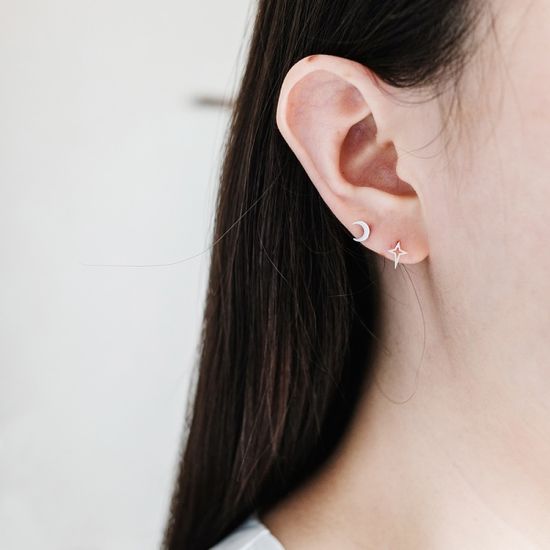 실버925 심플 미니 달 피어싱 귀걸이 골드도금