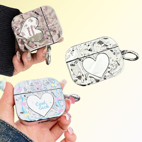 에어팟 3 2 1 프로 실버 하트 미러 물결 키링 케이스