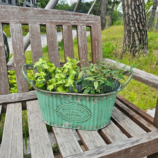 러스트 민트 양철 타원 바스켓