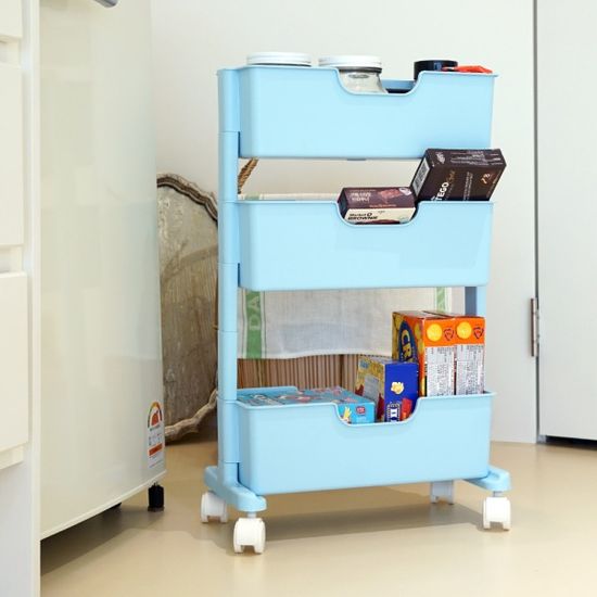 국내생산 로만 슬림 트롤리 3단 이동식 틈새선반