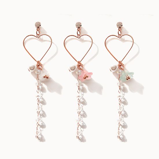 제이로렌 1M02596 플라워 롱 하트귀걸이