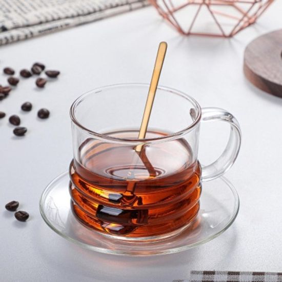 영롱 투명 뭉툭 홈카페유리컵 수입커피잔 소서세트