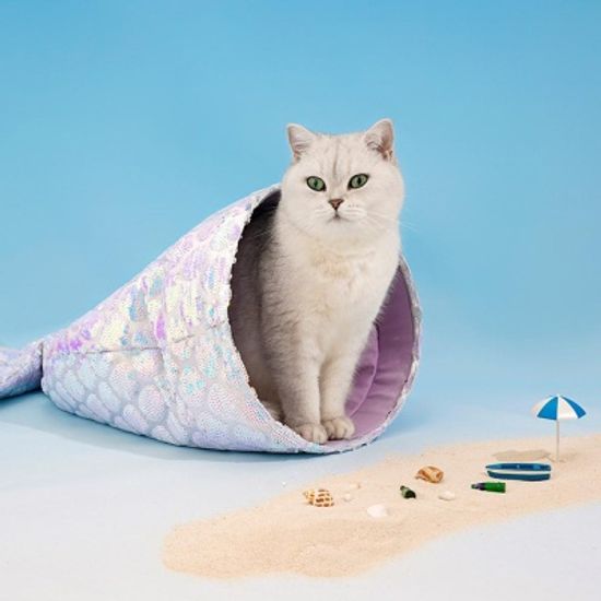 반려동물 소형견 고양이 인어꼬리 침낭 보온 숨숨침낭