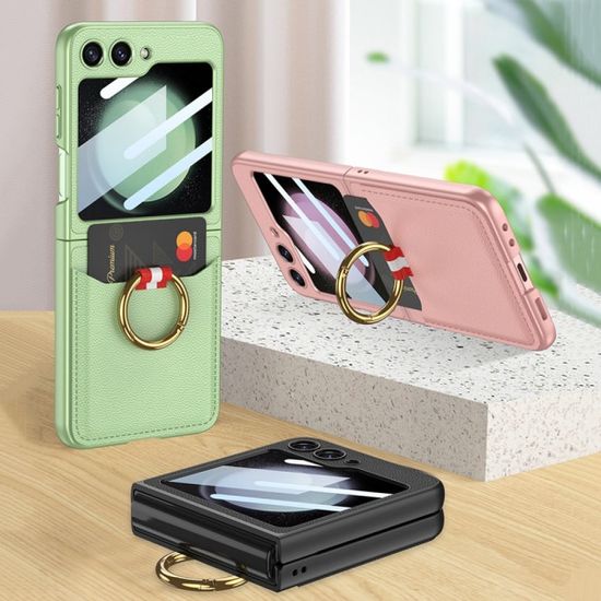 갤럭시 Z플립5 스마트링 카드 지갑 슬림 가죽 케이스