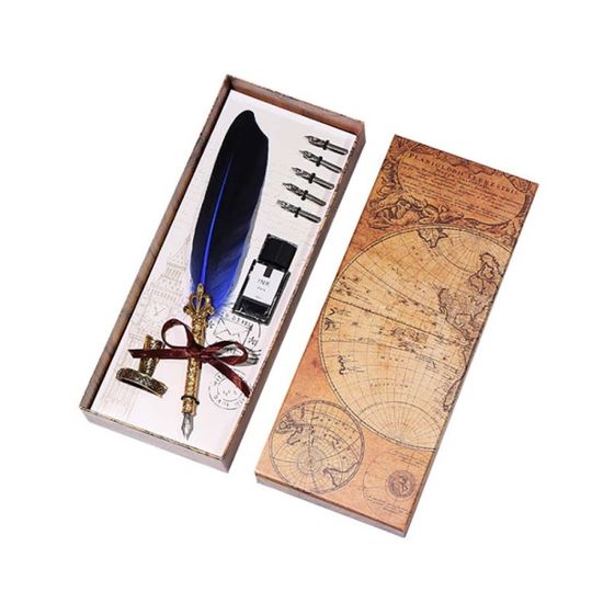 4종 골드구스 깃털펜 잉크 만년필 세트(네이비)