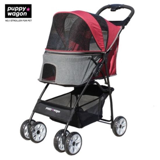 퍼피웨건 펫 유모차 돔 - 버건디&그레이