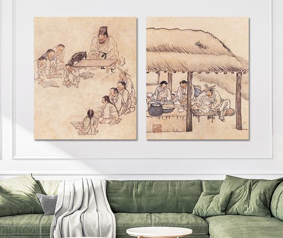 김홍도 그림 민화 씨름 서당 풍수 거실 인테리어 액자