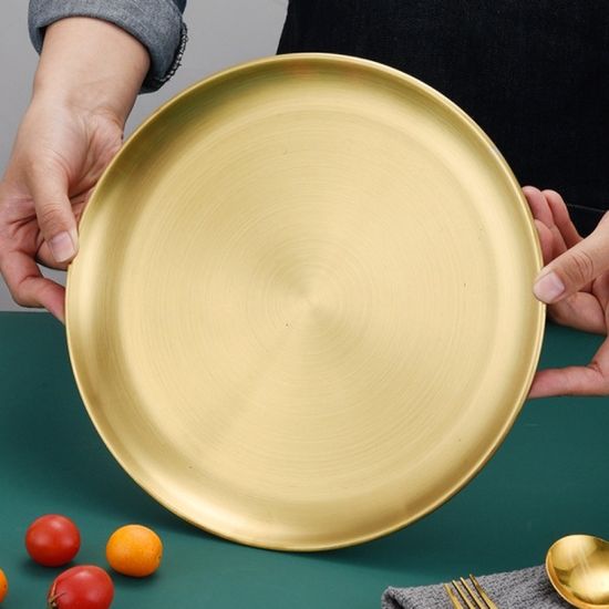 홈인쿡 플랫원형 스텐 접시 4p세트 20cm 골드 그릇