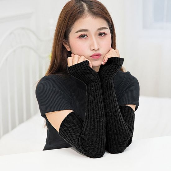 [아일렌]골지 니트 롱 암워머(블랙)