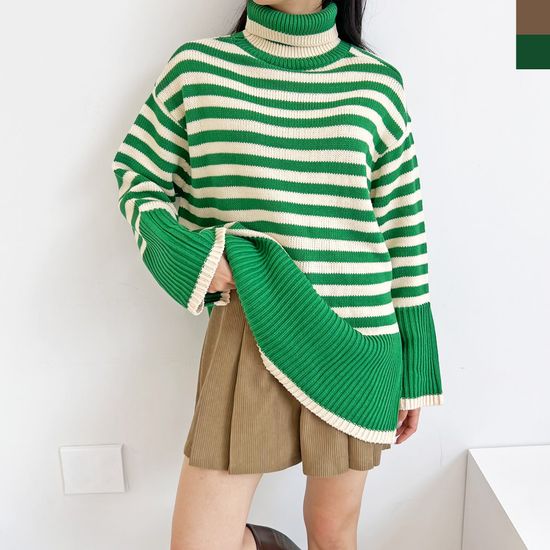 여자 오버핏 단가라 폴라 니트 데일리 스웨터 긴팔