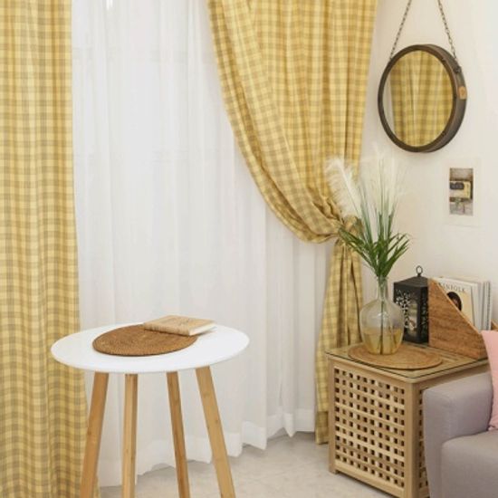 멜란타탄체크 옐로우 면커튼