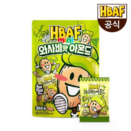 바프 미니 아몬드 20g 15봉 허니버터 와사비 군옥수수