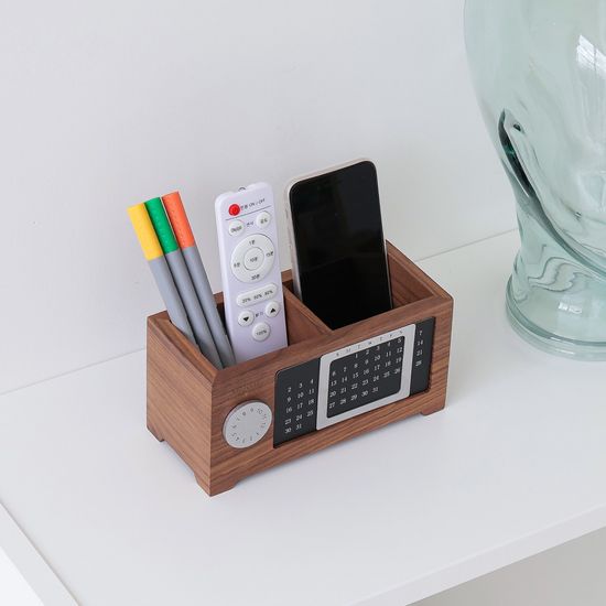 우드 리모컨 거치대 미니 만년달력 다용도 정리함 2칸