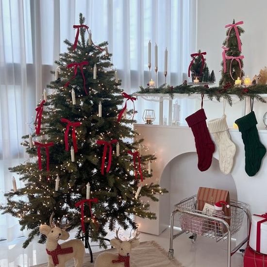 크리스마스 트리 벨벳 리본 오너먼트 장식 소품 5pcs