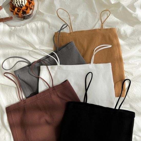 (1+1)스판 골지 패드 노브라 끈나시탑 5color