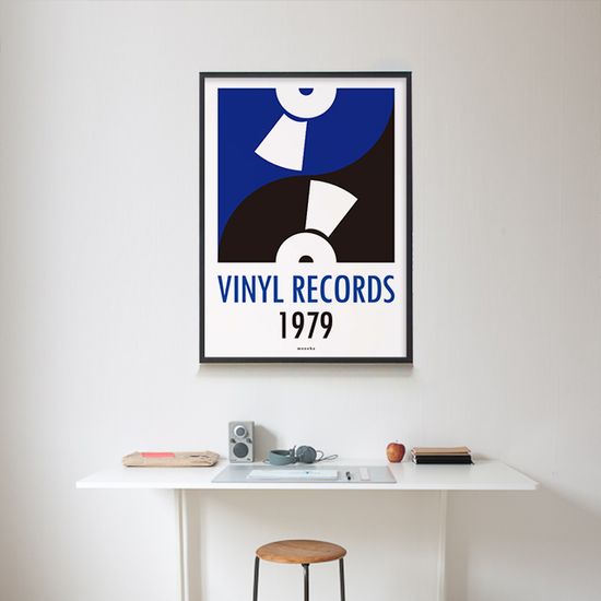 블루 바이닐 레코드 M 디자인 포스터 카페 음악