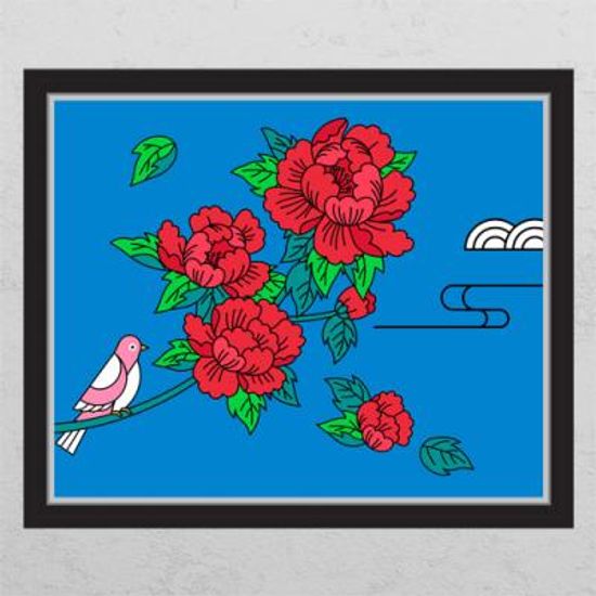 ia443-풍수모란꽃과새(컬러배경)_창문그림액자