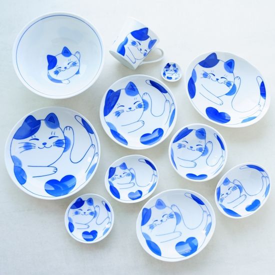 야옹이 고양이 블루 네코 1인 식기세트 12p