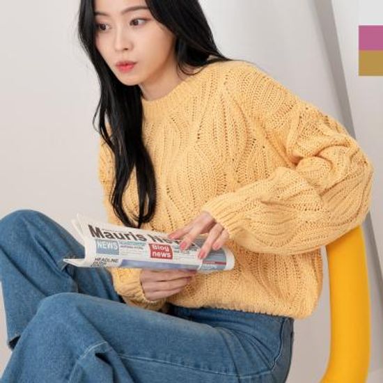 PKT 1017 여자크롭꽈배기라운드니트티