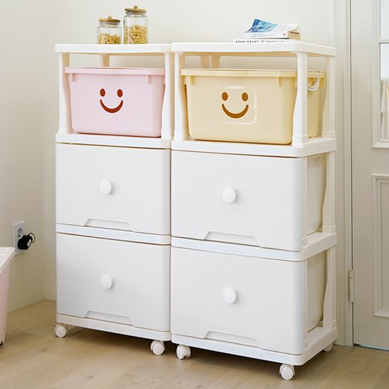 60L 대형 그란데 해피탑 플라스틱 이동식 서랍장 3단