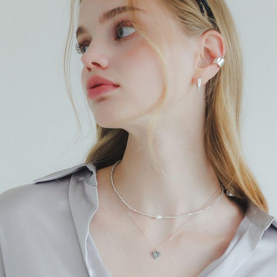 제이로렌 마카사이트 하트 실버 목걸이 N01153