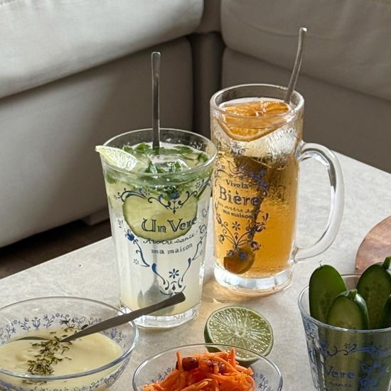 마메종 블루로즈 손잡이 맥주잔, 비어 글라스 360ml 