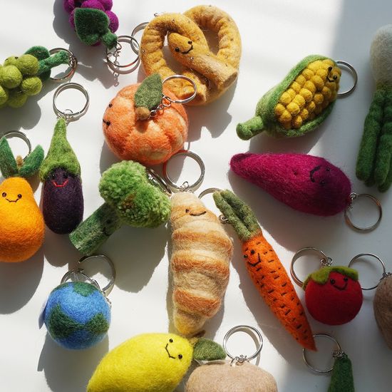 네팔 양모 펠트 야채 과일 채소 키링 감자 버섯 대파