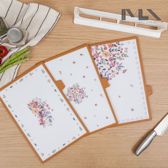 미라스 플로랄 사각 인덱스 도마 4P 거치대 세트