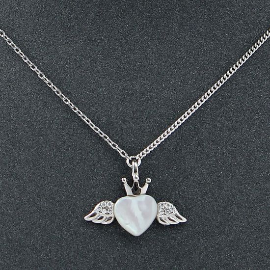 [비쥬홀릭] 실버925 백금도금 자개 엔젤하트 목걸이(