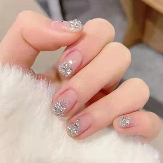 플라워 실버 반짝이 붙이는 네일팁 [24tips]