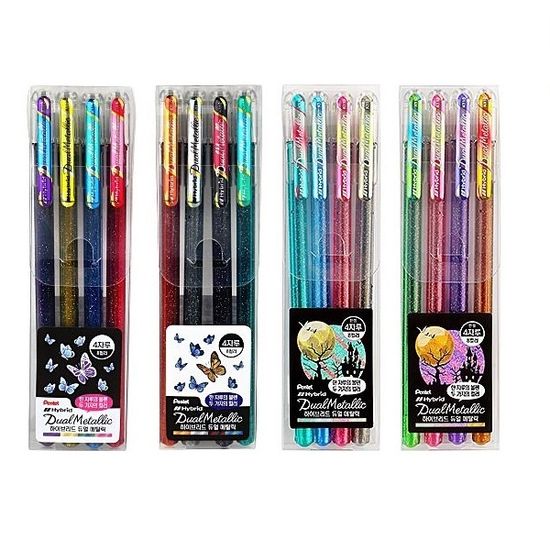 펜텔 2색상 중성펜 하이브리드 듀얼메탈릭 4본 K110