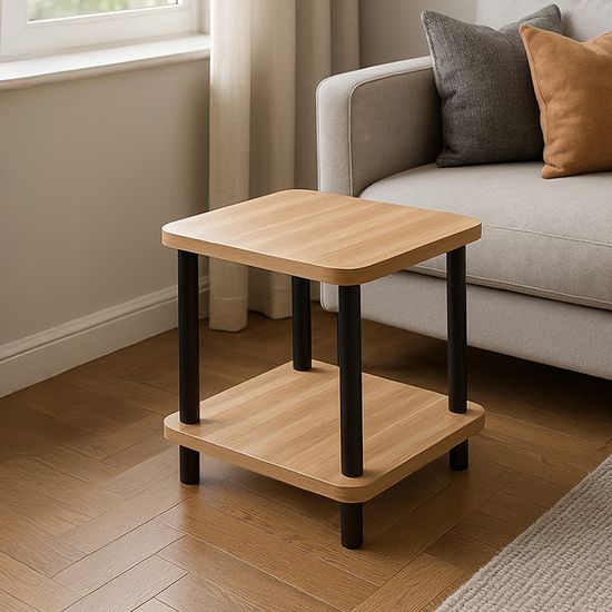 레토 우드 2단 협탁 사이드 테이블 (블랙/화이트)