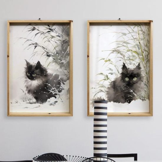 am427-우드프레임액자_눈밭의고양이(대형)