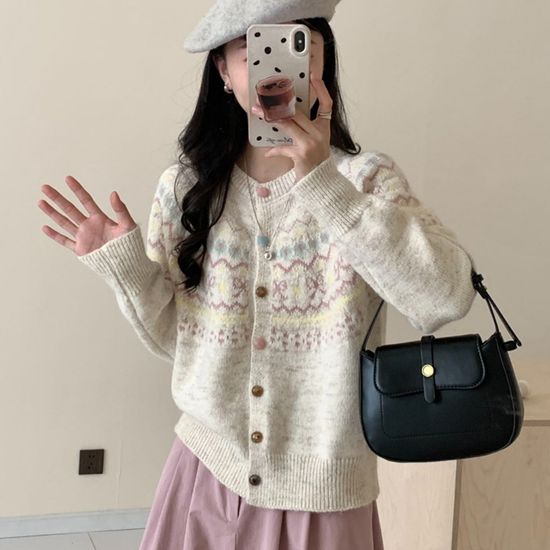 포근 핑크 노르딕 니트 가디건