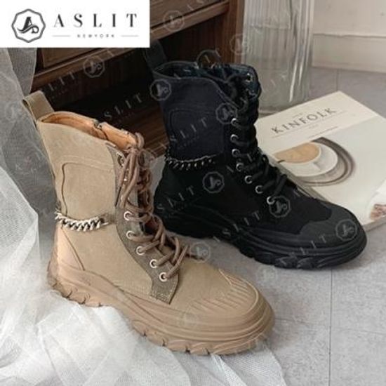 [애슬릿]여성 어글리 통굽 체인 워커 앵클 부츠 4cm