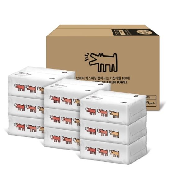 [초최저가]키스해링 뽑아쓰는 키친타올 '100매' (9팩)