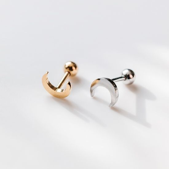 실버925 심플 미니 달 피어싱 귀걸이 골드도금