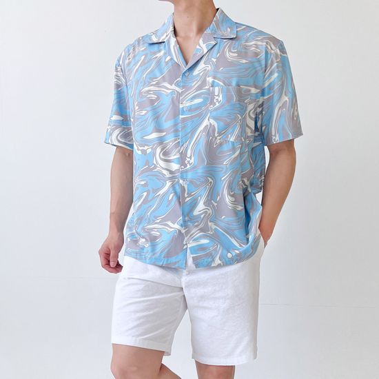 남자 휴양지 바캉스 비치 오버핏 반팔남방 셔츠